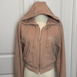 ✨ Adidas Nude Cropped Zip-Up Hoodie with Rhinestone Detail size Small